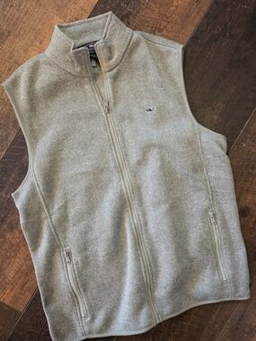 Vineyard Vines Full Zip Sweater Vest Size M Gray Fleece Lined Whale Logo